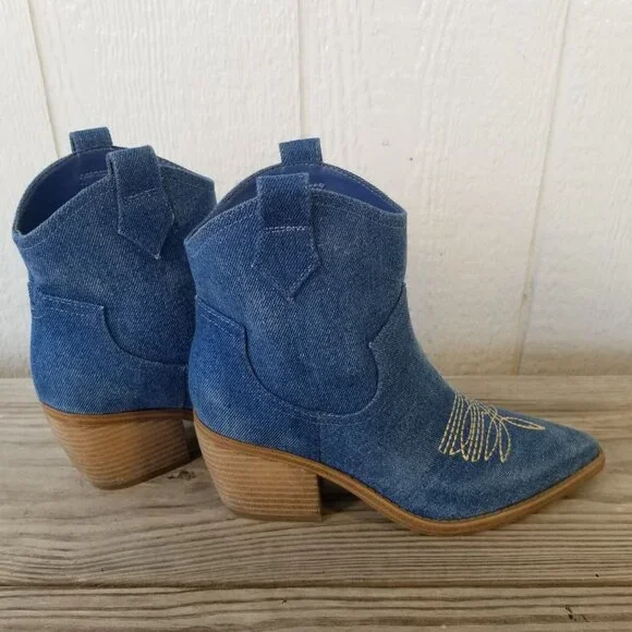 Marc Fisher Gidden Womens Blue Demin Western Bootie Boots 6 M - Picture 3 of 13